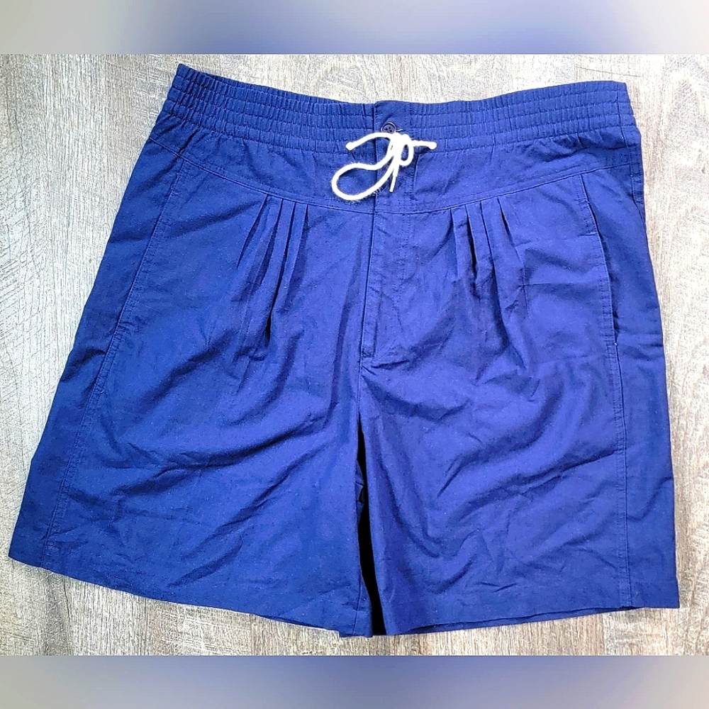 Vintage 80's/90's Drawstring High Waist Shorts Women's 16 Blue Pleated Waist Tie